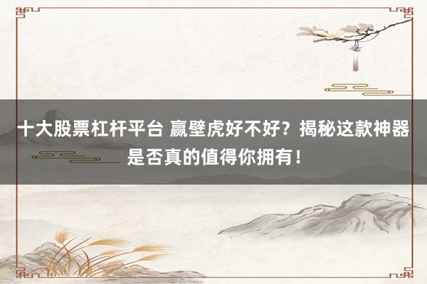 十大股票杠桿平臺(tái) 贏壁虎好不好？揭秘這款神器是否真的值得你擁有！