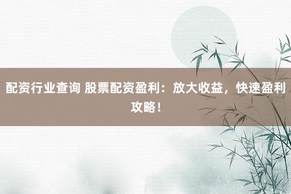 配資行業(yè)查詢 股票配資盈利：放大收益，快速盈利攻略！